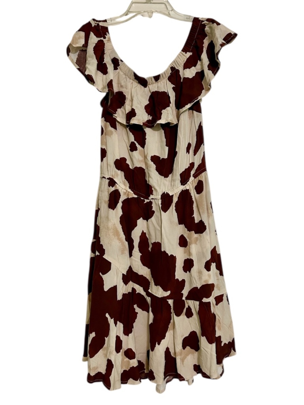 Idyllwind Fueled by Miranda Lambert Cow Print Dress Ruffle On Off Shoulder XS